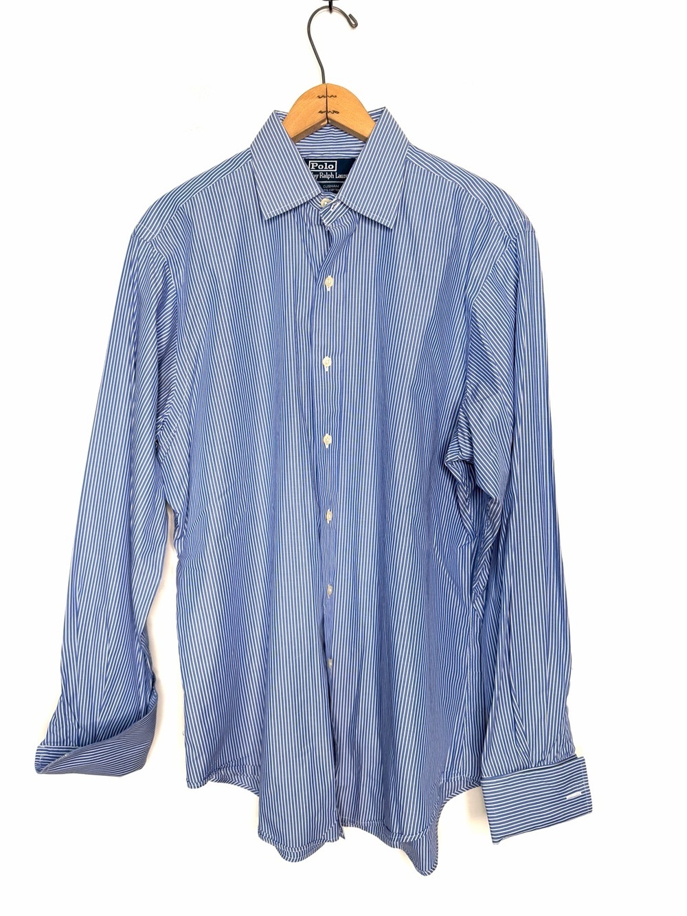 Polo Ralph Lauren Men’s Curham Blue Striped French Cuff Dress Shirt Size 16 34